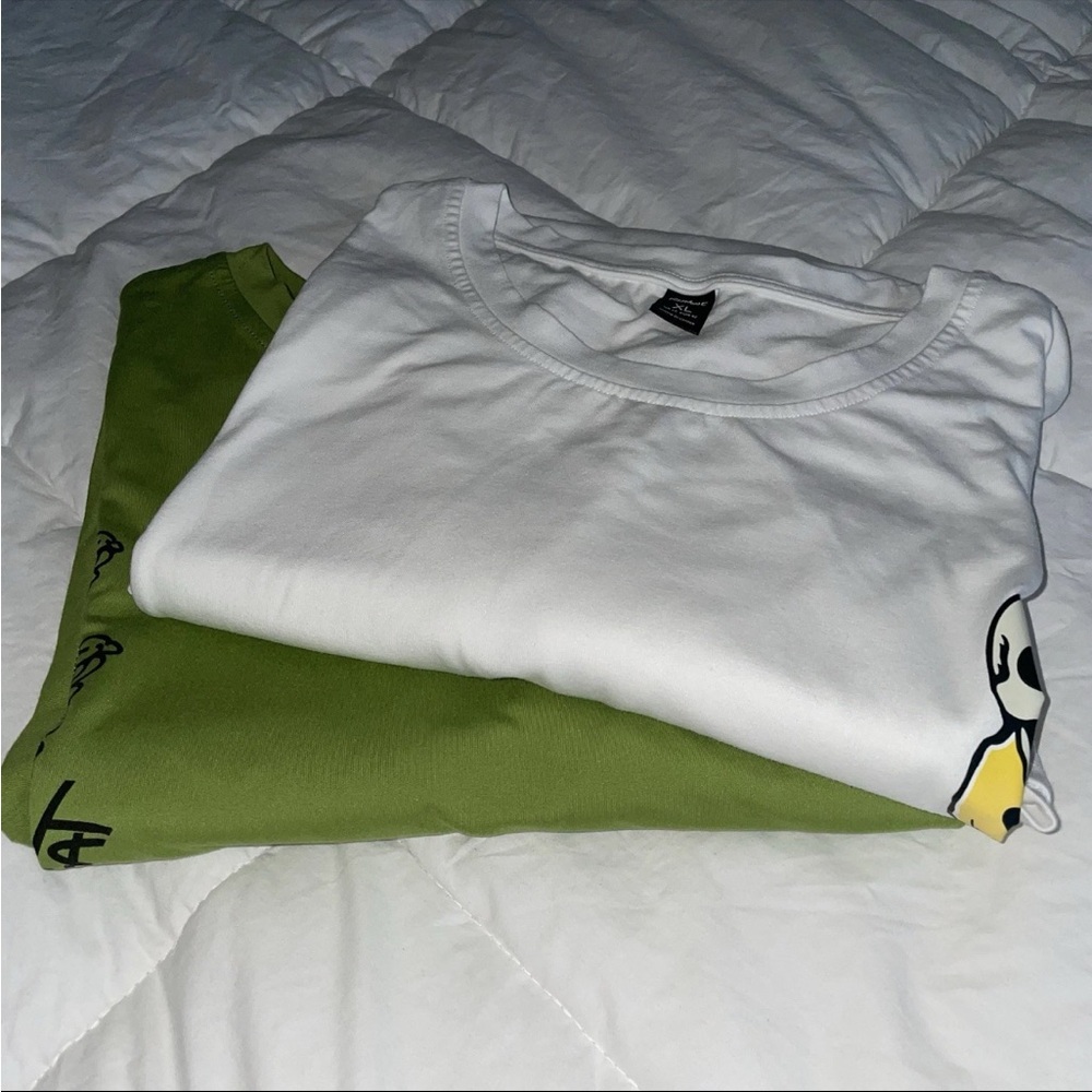 White & Olive Green XL Graphic Tee Set